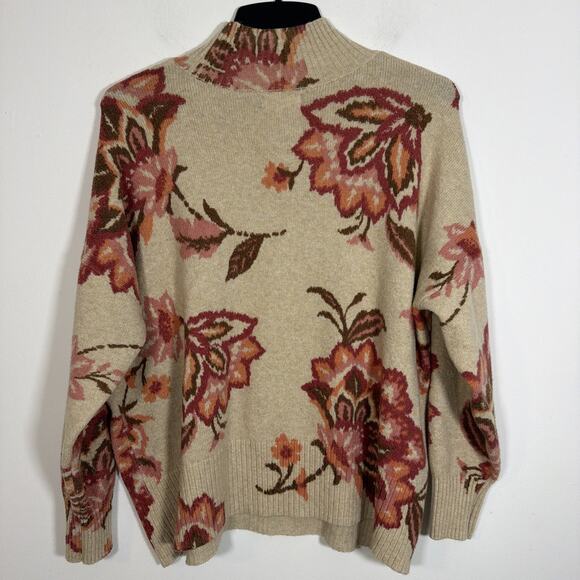 Lauren Conrad Sweater Plus Size 1x Floral Print Beige Mock Neck Fall Winter Warm - Picture 5 of 9